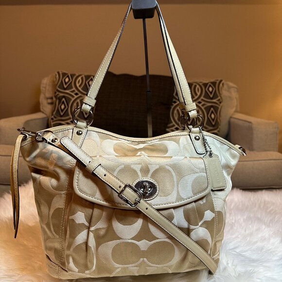 Coach Leah Signature Canvas/Leather Convertible Tote Bag - Picture 1 of 10